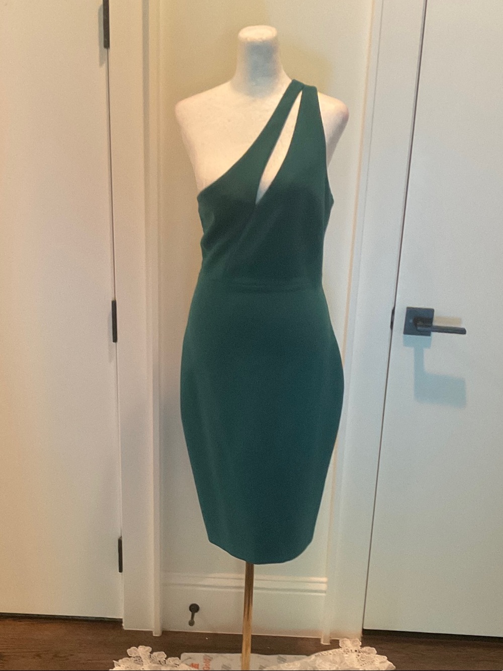 Likely Emerald One-Shoulder Cutout Sheath Dress